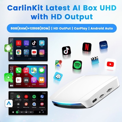Wired Adapter Carplay Android Auto Ai Box TBox UHD USB 128GB SM6225 Bluetooth Wifi Carplay Ai Box For Apple Youtube Netflix